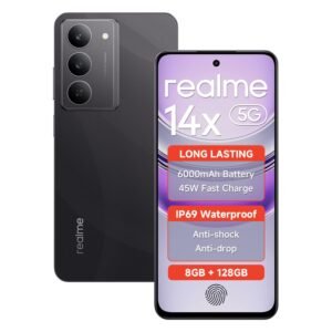 realme 14X 5G Smartphone Dimensity 6300 6nm Chip 8GB RAM 128GB ROM 6.67 Inch HD+ IP69 Waterproof 6000mAh Battery 45W Fast Charge Support Fingerprint GPS WiFi Bluetooth Black