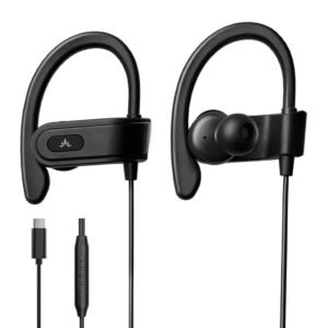 C171 - Wired USB C Headphones & Microphone for Sports and Running with Over-Ear Earbud Hooks and in-Line Volume Control, Compatible with,,, and Other Type C Smartphones
