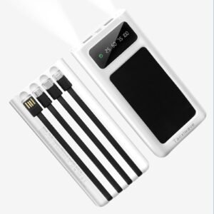 Power-Bank-Solar-Charger - 20000mAh Portable Charger,Solar Power Bank,Camping External Backup Battery Pack,Fast Solar Panel Charger with Dual Flashlight and 4 USB Cables (White)