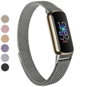 Metal Band Compatible with Fitbit Luxe Bands, Stainless Steel Mesh Loop Adjustable Wristband Replacement Strap for Fitbit Luxe/Luxe Special Edition Fitness Tracker Women Men (Space Gray)